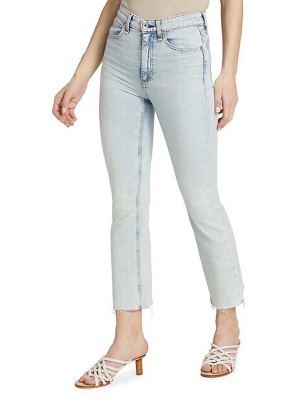 Rag & Bone Sz 26 Jeans Nina High-Rise Ankle Flare Light Blue Raw Hem Boho Indie